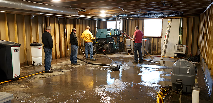 Cleaning Sewage From Basement Floor in McDonough